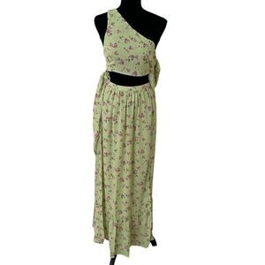 WAYF Women's Chiffon Cut-Out Floral Green Maxi Dress - XS - NWT